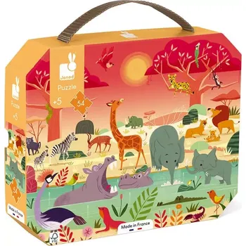 Puzzle Janod puzzle v kufříku Savana 54 dílků