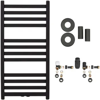 Radiátor CERANO - Koupelnový radiátorový set Fulgidus - ústřední vytápění - boční připojení 50 mm - 503W - černá matná - 880x430 mm