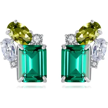 Náušnice Stříbrné náušnice se zelenými a čirými zirkony - Meucci SYE162