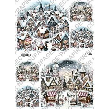 Výtvárné potřeby Rýžový a soft papír na decoupage - Zimní vesnička - KB2596 Materiál: Rýžový papír, Rozměr: A4