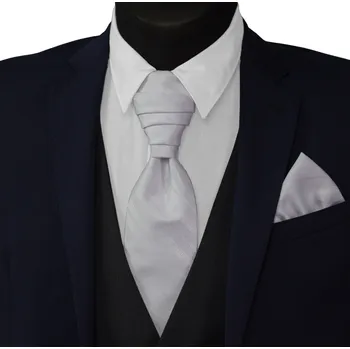 Kravata Bílá svatební kravata se stříbrnými proužky