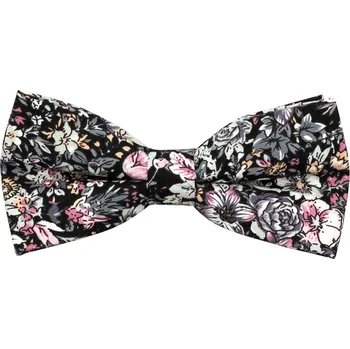 Motýlek Černý dětský bavlněný motýlek s šedo růžovými květy