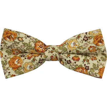 Motýlek Světle béžový pánský bavlněný motýlek s žluto oranžovými květy