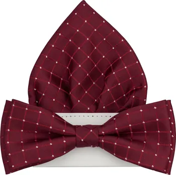 Motýlek Vínově červený pánský motýlek s puntíky včetně kapesníčku