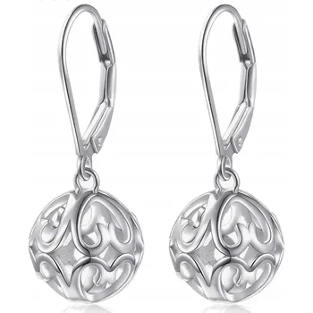 Náušnice STŘÍBRNÉ NÁUŠNICE VISACÍ SRDÍČKA KULIČKY RHODIOVANÉ 925