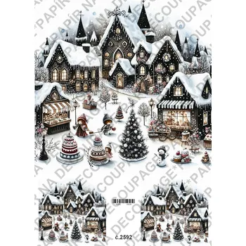 Umělecký papír Rýžový a soft papír na decoupage - Zimní vesnička - KB2592 Materiál: Soft, Rozměr: A4
