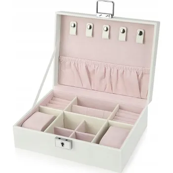 Šperkovnice Bílá Šperkovnice na bižuterii s klíčem, organizér, ekokůže elegantní