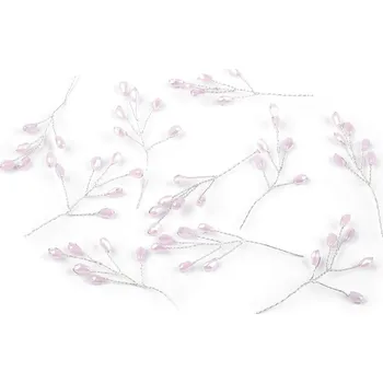 Svatební dekorace Větvička drátěná s broušenými korálky hand made - rose light stříbrná (10 ks)