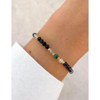 Přívěsek Talizman - černý turmalín, malachit, citrín, labradorit, hematit - 17 cm