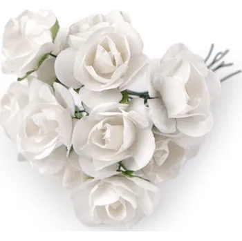 umělá květina Umělá papírová mini růže na drátku Barva: Bílá