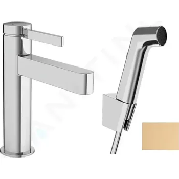 Vodovodní baterie Hansgrohe Finoris Umyvadlová baterie s výpustí Push-Open a bidetovou sprškou, EcoSmart, kartáčovaný bronz, 76210140