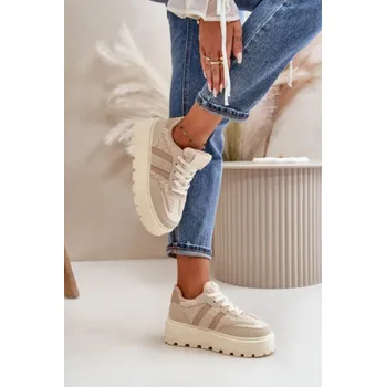 Dámská obuv Tenisky na platformě s kožíškem béžové Velikost: 39