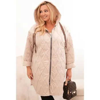 Dámská softshellová bunda Béžová dámská plus size prošívaná bunda s kapucí Velikost: ONE SIZE