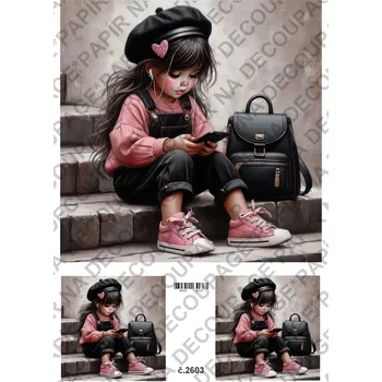 Umělecký papír Rýžový a soft papír na decoupage - Holčička - KB2603 Materiál: Soft, Rozměr: A4