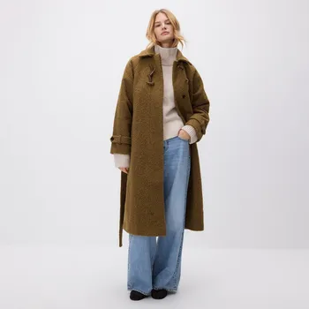 Dámský kabát Reserved - Kabát s&nbsp;páskem k&nbsp;uvázání - světle olivová - 045HV-81X - 045HV-81X-M