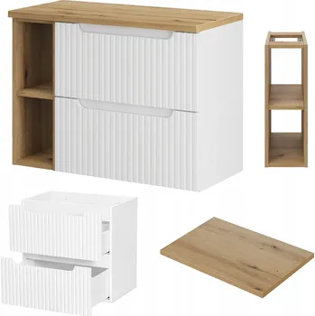 Koupelnový nábytek Skříňka pod umyvadlo s poličkou, koupelnový nábytek, bílá rýhovaná, do koupelny