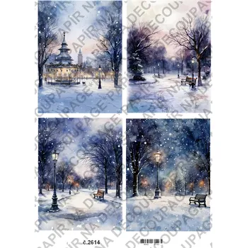 Umělecký papír Rýžový a soft papír na decoupage - Zima v parku - KB2614 Materiál: Soft, Rozměr: A4