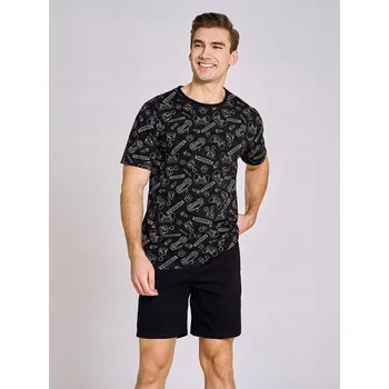 Pánské pyžamo Pánské bavlněné pyžamo s motivem herní konzole černé barvy Taro, vel. S