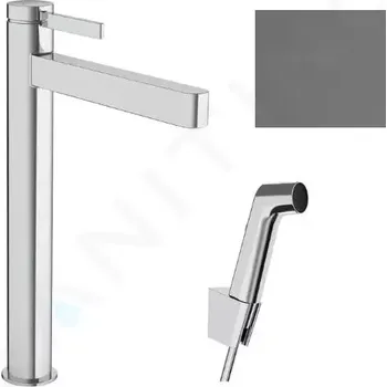 Vodovodní baterie Hansgrohe Finoris Umyvadlová baterie s výpustí Push-Open a bidetovou sprškou, EcoSmart, kartáčovaný černý chrom, 76220340