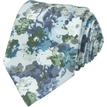 Kravata Modrá pánská bavlněná kravata s květy