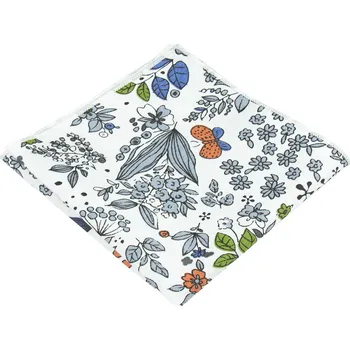 Látkový kapesník Bílý pánský kapesníček s šedo zelenými lístky