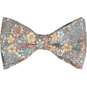 Motýlek Šedo modro béžový bavlněný vázací motýlek s barevnými květy