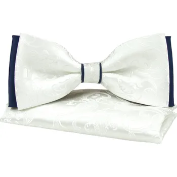 Motýlek Tlumeně bílý pánský motýlek s jemným vzorem včetně kapesníčku