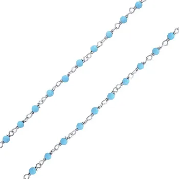 Řetízek Stříbrný náhrdelník s pravým tyrkysem Arika INS1011NTU-50 cm