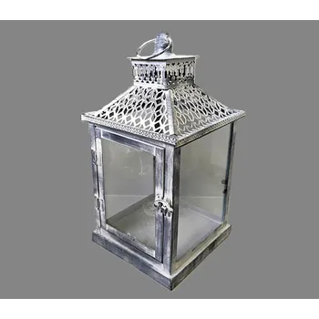 Lampička Lampa šedá patina kov se sklem 25139