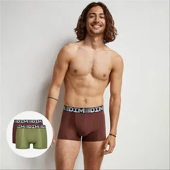 Boxerky Sada dvou pánských boxerek v zelené a tmavě hnědé barvě DIM COTTON 3D FLEX AIR BOXER 2x DIM hnědá 2439047