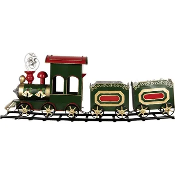 Vánoční dekorace Zelená kovová dekorace vláček Christmas Train - 77*15*33 cm