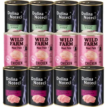 Krmivo pro kočku Dolina Noteci Premium + WILD FARM Pate Mix příchutí pro kočky 12x400g