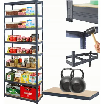 Dílenský regál Kovový regál skladový stojan HELIOS 270x100x40cm 8 polic x 275kg, kombinovatelný