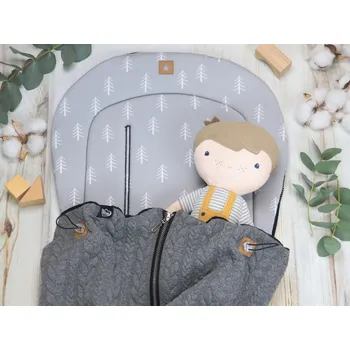 SET Podložka prodloužená (Grey tree, šedý fleece) + copánková deka (dark grey, černý fleece)