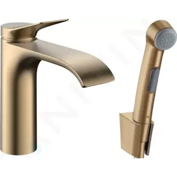 Vodovodní baterie Hansgrohe Vivenis Umyvadlová baterie s výpustí Push-Open a bidetovou sprškou, EcoSmart, kartáčovaný bronz, 75210140