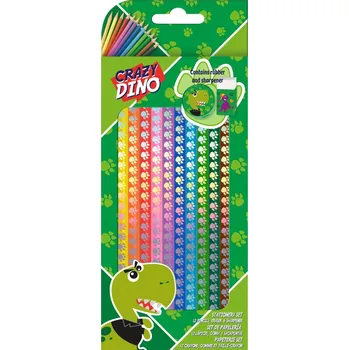Kresba Dětské Pastelky Kids Euroswan CRAZY DINO 12 ks + guma a ořezávátko.