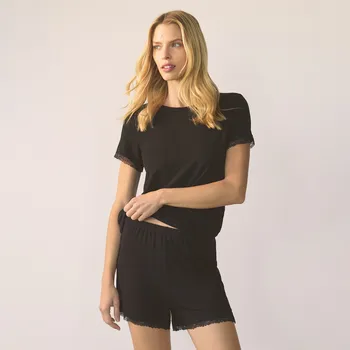 Reserved - Dvoudílná pyžamová souprava s krajkovým zdobením - černý - 009EY-99X - 009EY-99X-XL