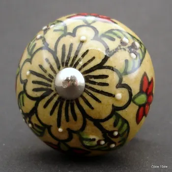 Nábytkové kování Nábytková úchytka světle hnědá s barevnou kresbou- 4 cm - knopka