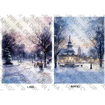 Výtvárné potřeby Rýžový a soft papír na decoupage - Zima v parku - KB2606 Materiál: Rýžový papír, Rozměr: A4