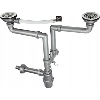 Sifon Dřezový sifon pro 2-komorové dřezy s úsporou místa a výpustí Click Clack