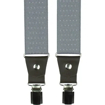 Kšandy Šedé pánské široké kšandy s puntíky a pravou tmavě hnědou kůží