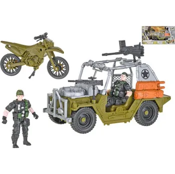 autíčko M.T. Auto vojenské 22 cm na volný chod s motorkou 12cm a 2ks postaviček