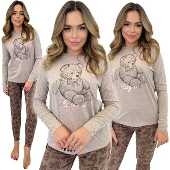 Dámské pyžamo Dámské bavlněné pyžamo dvoudílné s dlouhým rukávem, teplé, s medvídkem vel. S