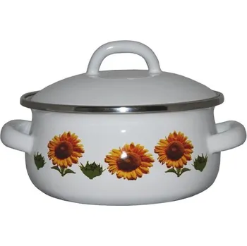 Hrnec Metalac Slunečnice, mělký smaltovaný kastrol Elegant s poklicí 12 cm, 0,8 l
