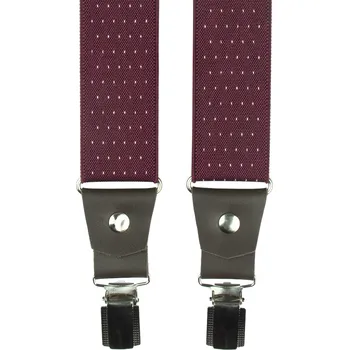 Kšandy Bordó pánské široké kšandy s puntíky a pravou tmavě hnědou kůží