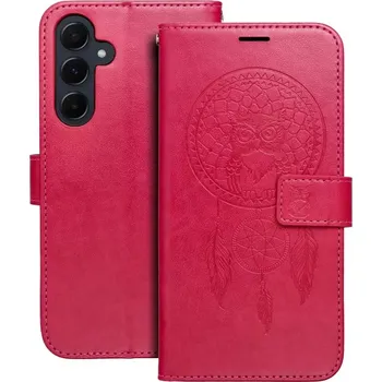 Pouzdro na mobilní telefon MEZZO Book pouzdro Samsung Galaxy A17 – magenta lapač snů (MEZZO Book flipové pouzdro pro Samsung Galaxy A17 – obal s motivem lapače snů v barvě magenta, kapsami a šňůrkou)