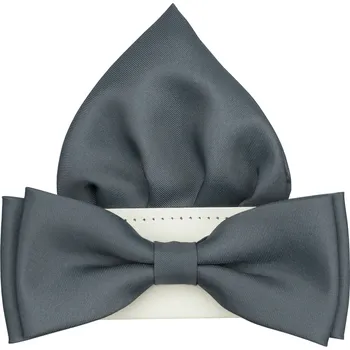 Motýlek Šedý pánský motýlek matný s kapesníčkem