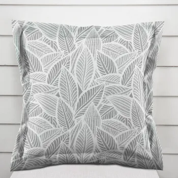 Povlak na polštářek Dekorační povlak na polštář s lemem Leona LN-169 Bílé listy na šedém 50 x 50 cm