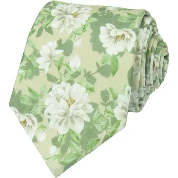 Kravata Šalvějově zelená pánská bavlněná kravata s květy