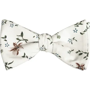 Motýlek Smetanový bavlněný vázací motýlek s modro hnědými květy